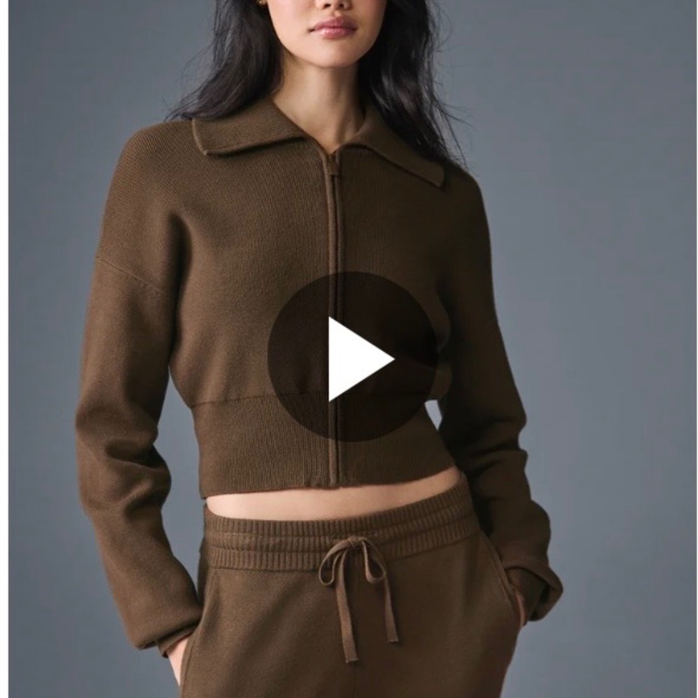 ALO Scholar Knit Crop Full Zip Jacket